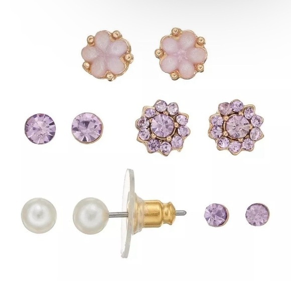 LC Lauren Conrad Gold Tone Stud Earrings 5 pairs - Picture 2 of 6